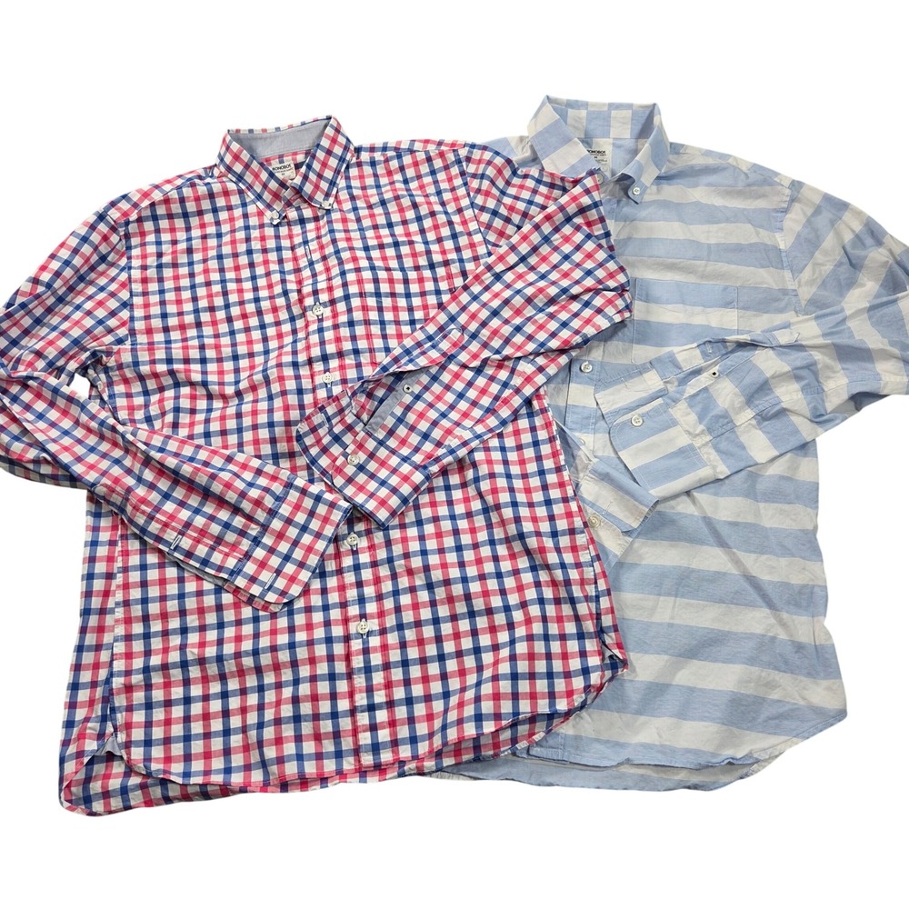 Bonobos Shirt Bundle 2 Piece Mens Medium Slim Fit Gingham Check Striped Poplin